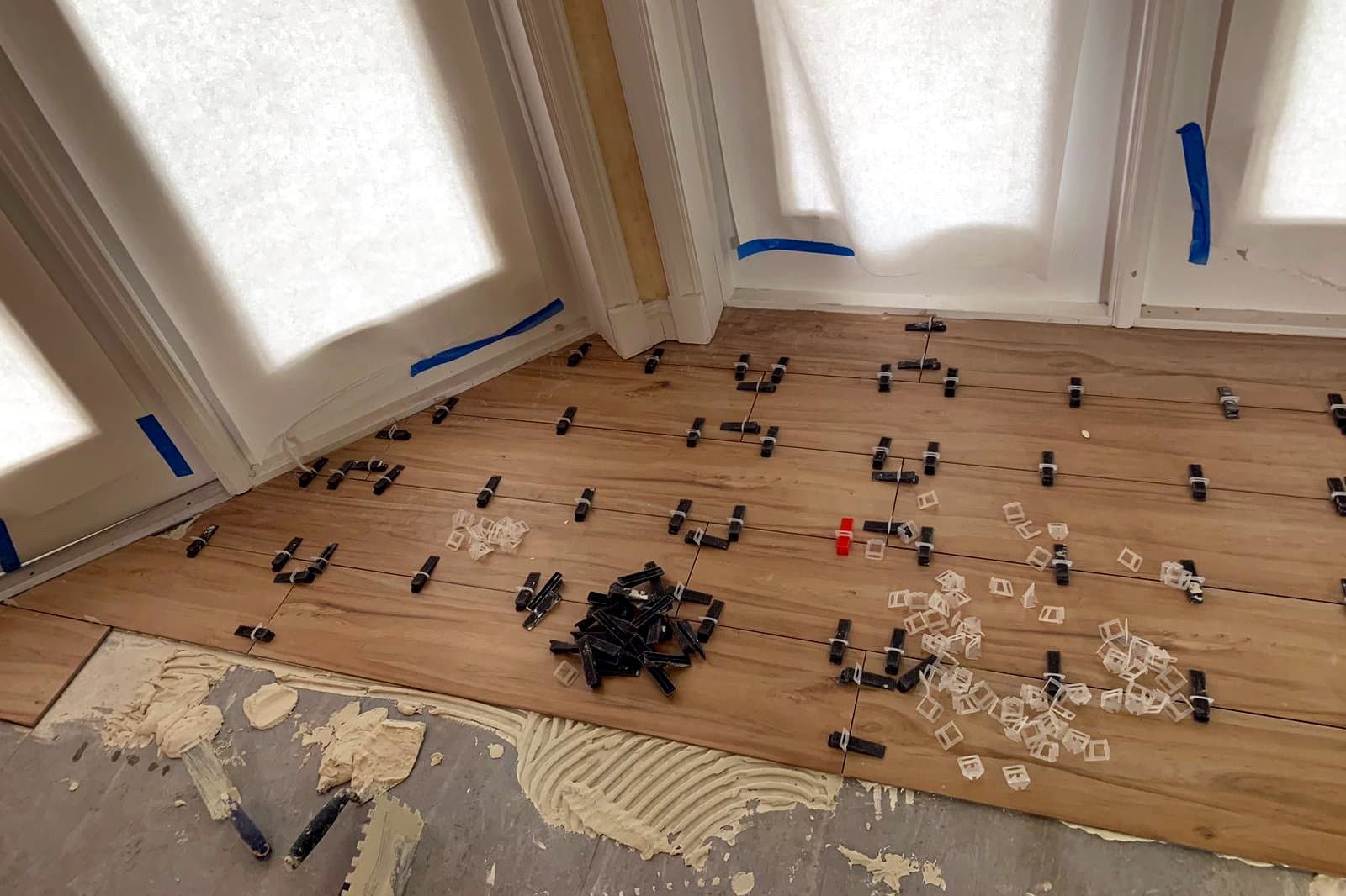 Room with French doors, before