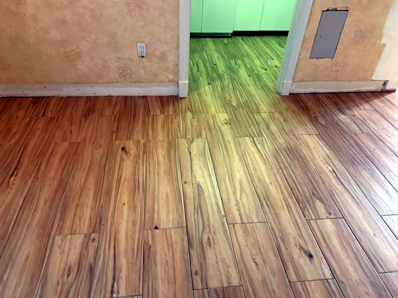Room with French doors: Wood-look porcelain tile, photo 5