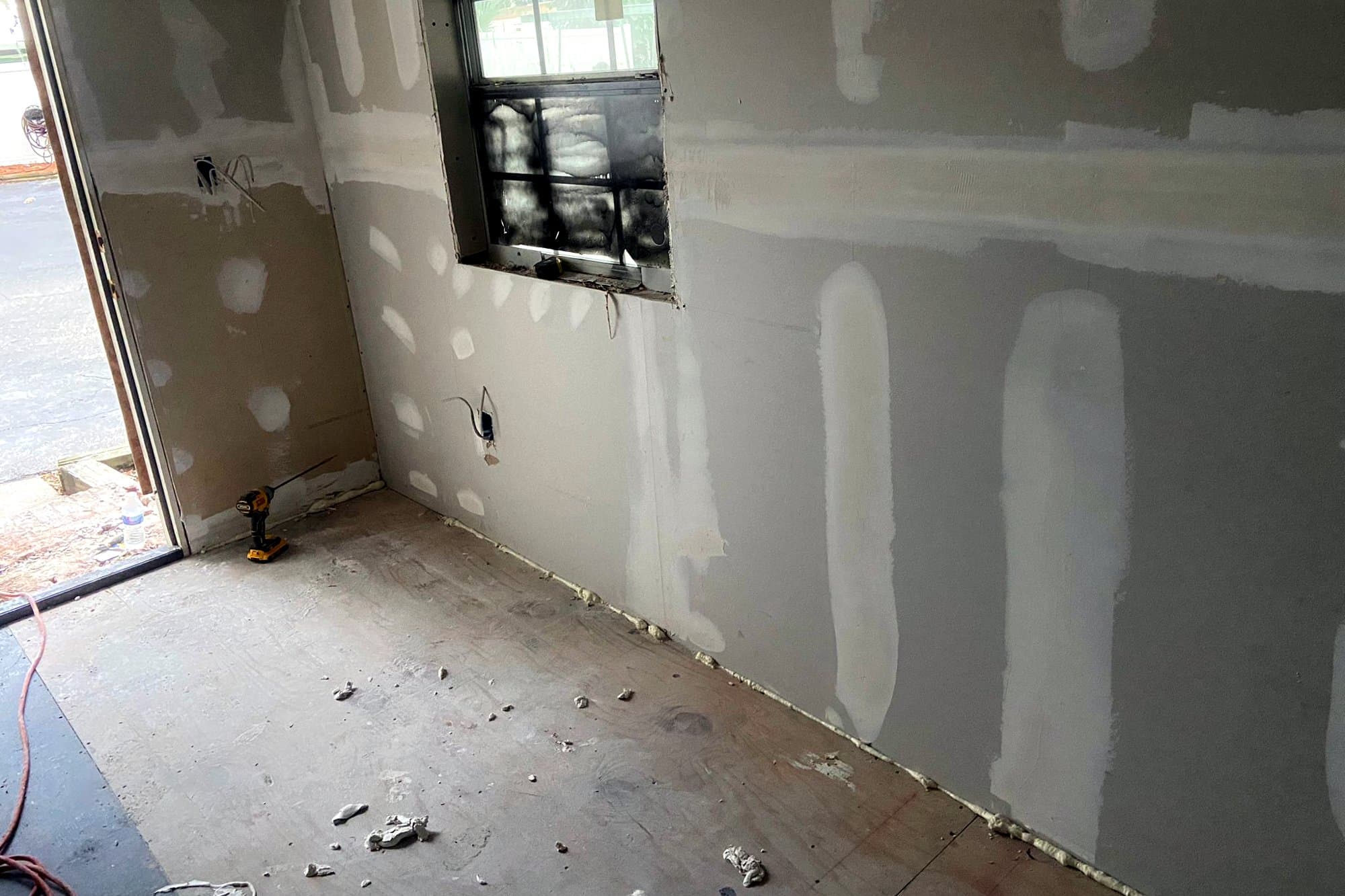 Bathroom with patterned tile, before